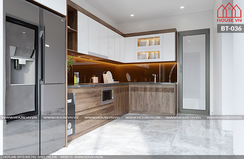 Phương án thiết kế nội thất phòng bếp ngăn nắp, gọn gàng cho căn biệt thự