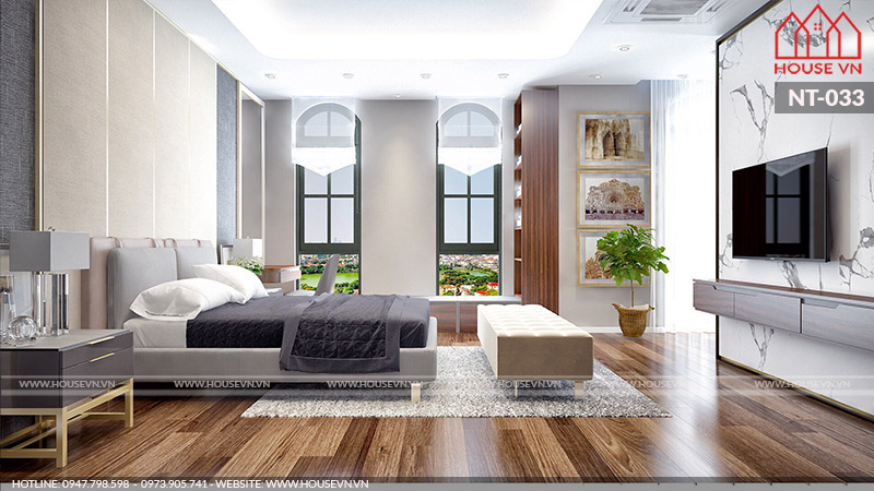 Phương án thiết kế nội thất phòng ngủ 2 giường đẹp với gam màu nhẹ nhàng, trang nhã.