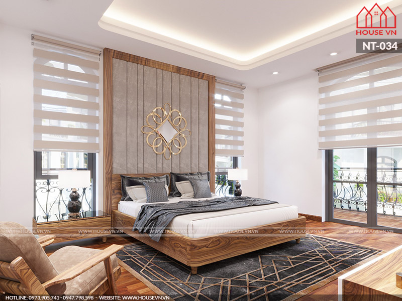 Thiết kế nội thất tủ kệ thay đồ chất liệu gỗ cao cấp bền đẹp trong không gian phòng ngủ biệt thự Vinhomes Imperia