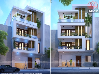Thiết kế nhà đẹp 4 tầng mặt tiền 9m hiện đại tại Quảng Ninh