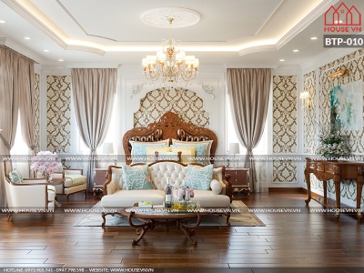 Mẫu thiết kế nội thất phòng ngủ đẹp dành cho biệt thự Pháp