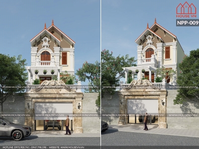 Thiết kế nhà mặt phố 3 tầng kiến trúc Pháp tại Nam Định sang trọng và hợp thời 