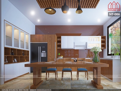 Mẫu nội thất phòng ăn hiện đại kiểu dáng đơn giản từ gỗ công nghiệp