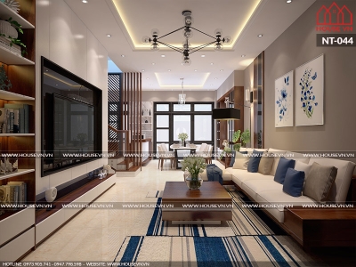 Ý tưởng thiết kế nội thất phòng khách không gian mở rộng thoáng, sang trọng, tiện nghi