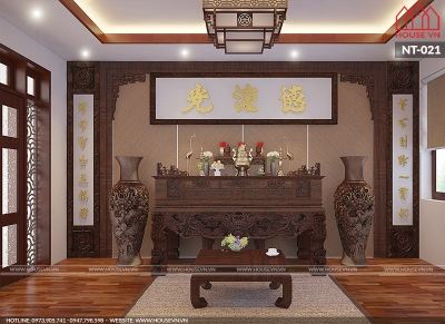 Những mẫu thiết kế nội thất phòng thờ chất liệu gỗ đẹp của Housevn