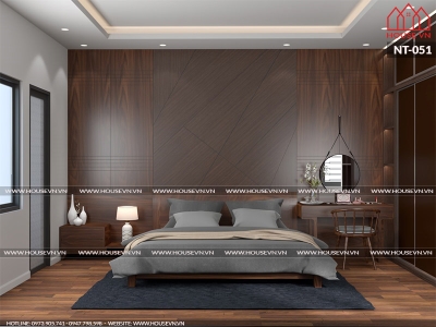 Mẫu thiết kế nội thất phòng ngủ gam màu trầm ấm, nhẹ nhàng