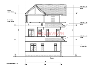 Bản vẽ thiết kế nhà biệt thự 3 tầng mái thái mặt tiền 9m đẹp