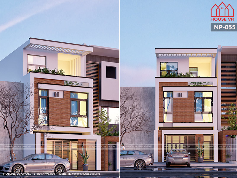 Phương án thiết kế nhà lô kiến trúc hiện đại 3 tầng mặt tiền 5m đơn giản