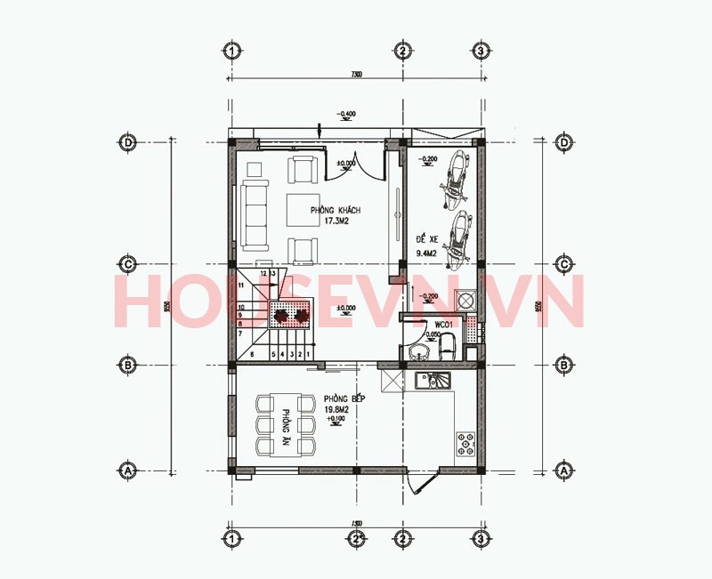 Bản vẽ nhà mặt tiền 7m hiện đại đẹp và khoa học tại Nam Định