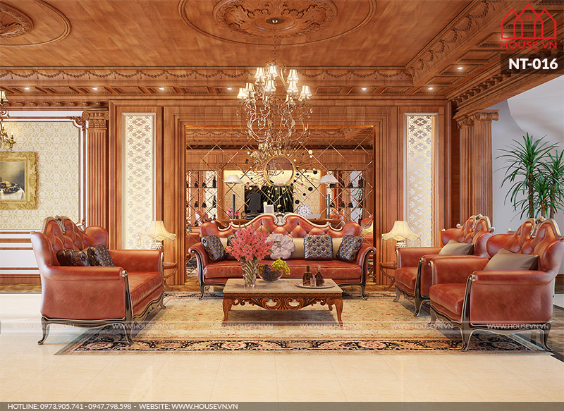 Phương án thiết kế nội thất phòng khách theo phong cách cổ điển đẹp
