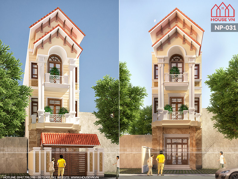 Thiết kế nhà phố 3 tầng mái thái tân cổ điển diện tích 75m2 đẹp tại Quảng Ninh