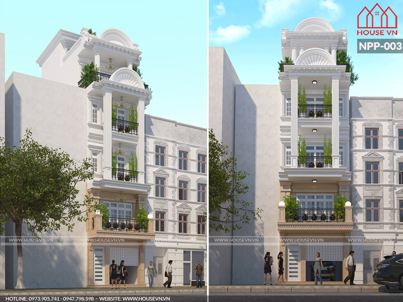 Lựa chọn lý tưởng với phương án nhà phố kết hợp kinh doanh tân cổ điển 5 tầng đẹp