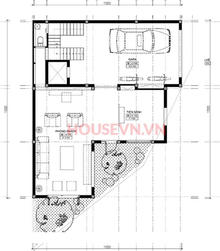 bản vẽ mặt bằng tầng 1 của biệt thự pháp đẹp