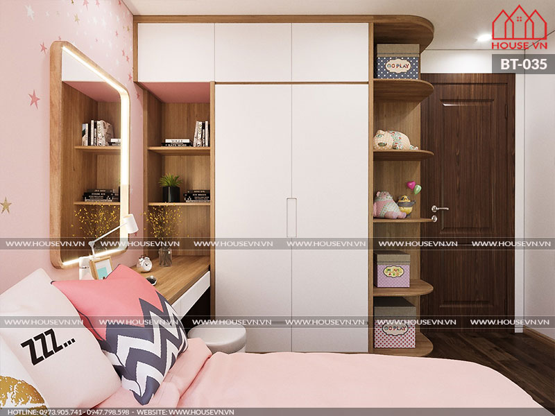 Khám phá không gian phòng ngủ ngọt ngào vô cùng với sắc hồng dễ thương được lựa chọn là màu sắc chủ đạo trong thiết kế nội thất.
