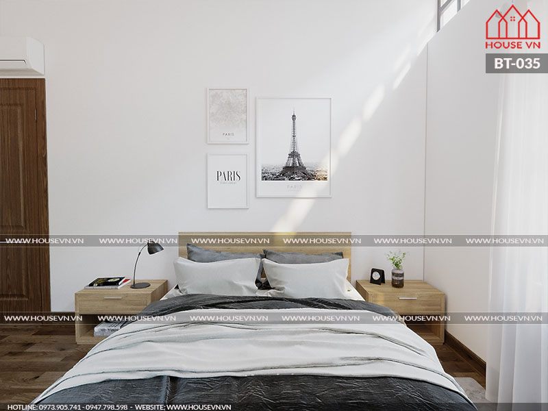 Mẫu thiết kế nội thất phòng ngủ với gam màu sáng nhẹ nhàng đáp ứng yêu cầu của chủ nhân căn phòng.