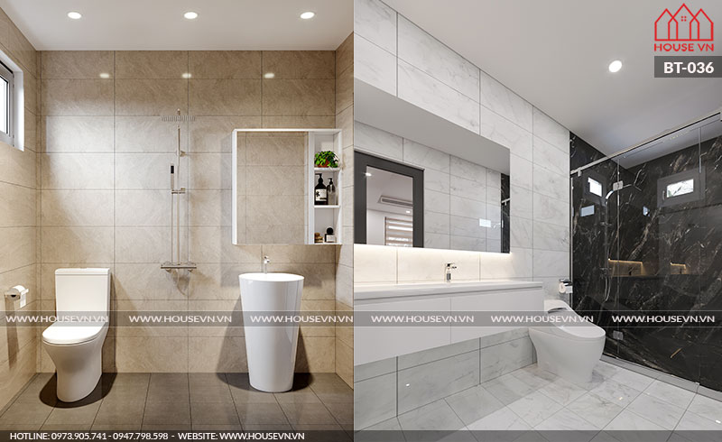 Thiết kế nội thất phòng tắm kết hợp WC cao cấp tiện nghi