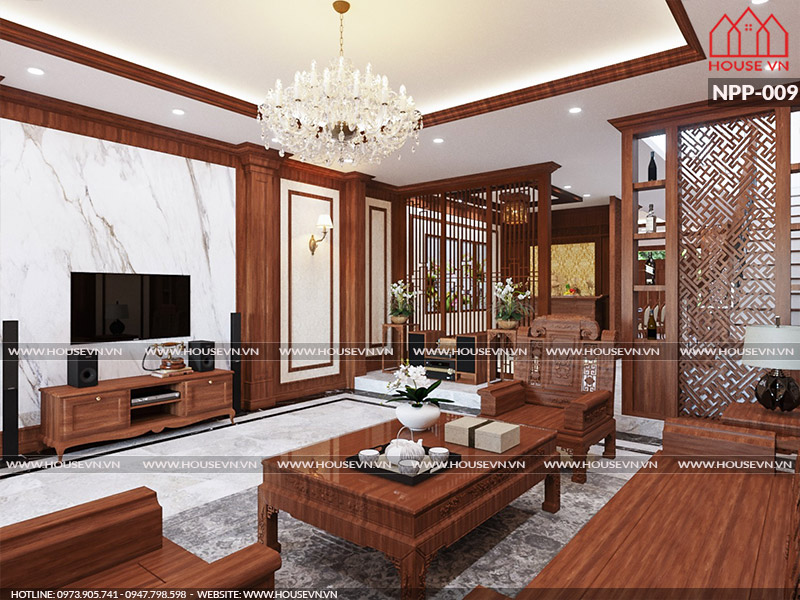 Mẫu thiết kế nội thất phòng khách cho biệt thự Pháp đẹp sang trọng.
