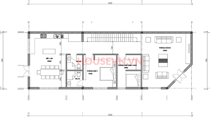 bản vẽ mặt bằng tầng 1 của biệt thự hiện đại