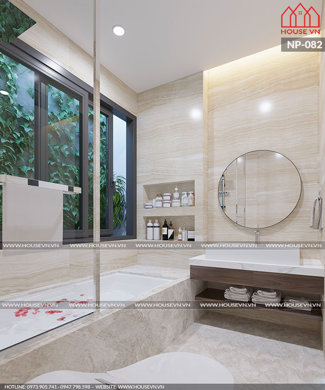 Thiết kế nội thất phòng tắm kết hợp phòng vệ sinh cao cấp tiện nghi