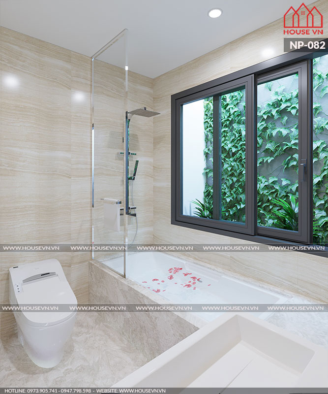 Thiết kế nội thất phòng tắm kết hợp phòng vệ sinh cao cấp tiện nghi