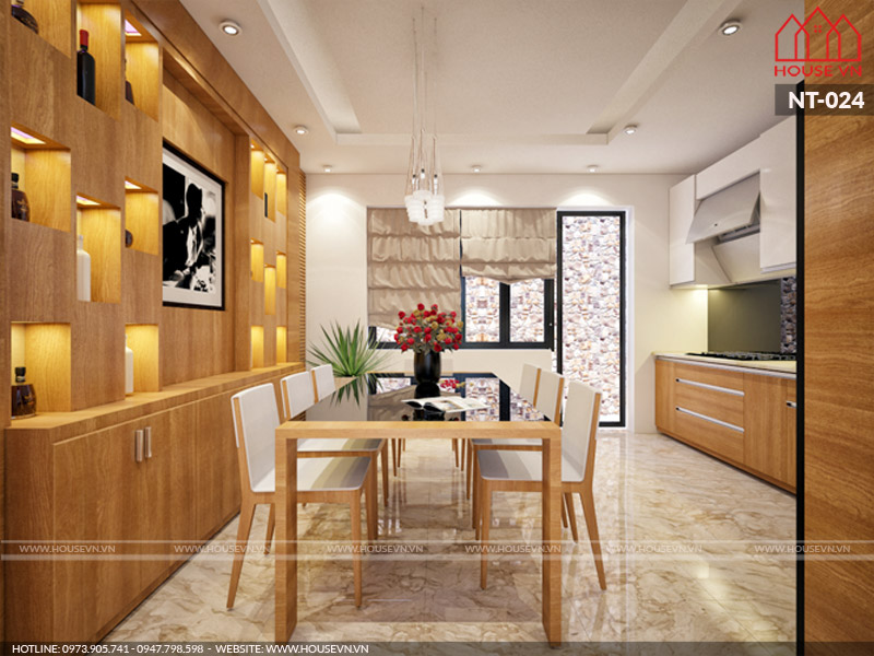 Phong cách hiện đại hợp thời thể hiện rõ qua mẫu thiết kế nội thất bếp ăn nhà phố tại Hải Phòng diện tích 90m2