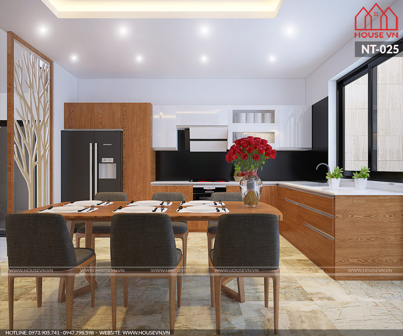 Phương án thiết kế nội thất bếp ăn nhà ống hiện đại 5 tầng đẹp và tiện nghi