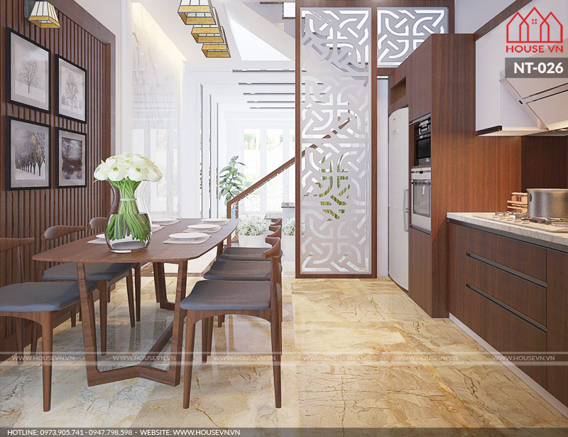 thiết kế nội thất phòng ăn nhà ống hiện đại 3 tầng