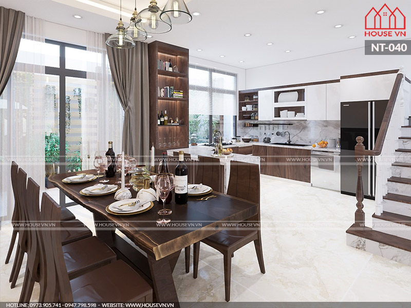 Phương án thiết kế nội thất không gian bếp ăn đầy đủ tiện nghi